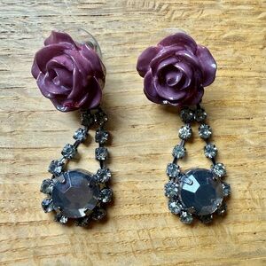 Purple Burgundy Rose Drop Earrings